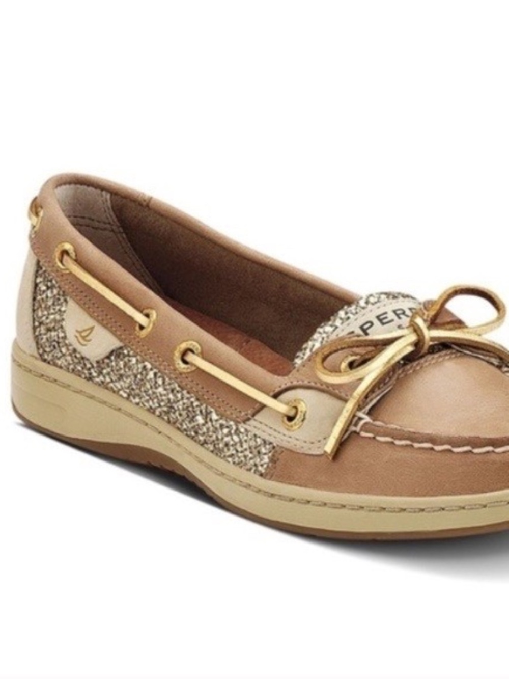 Sperry Angelfish 2-Eye Linen Gold Glitter Boat Shoes Sz 6 NWT - Picture 2 of 2